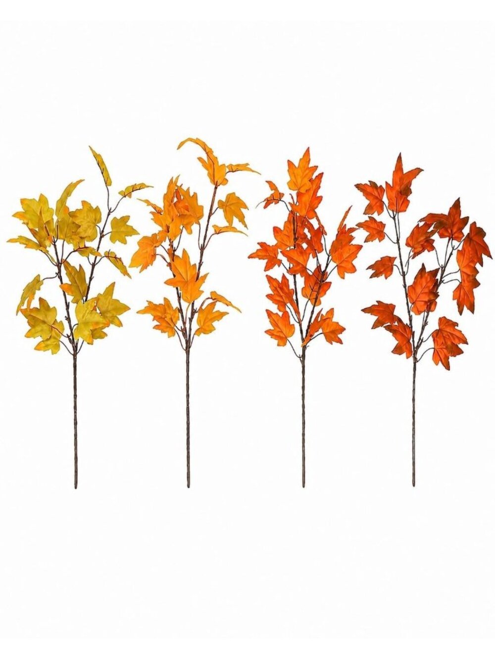 Artificial Maple Leaf Stems Set 4 Orange Yellow Autumn Branches 15 Inch